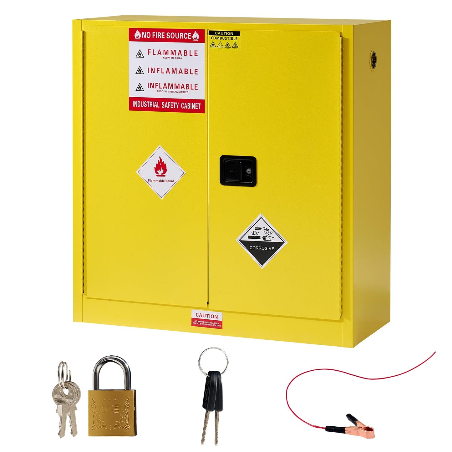 SPECRAFT 45 Gal Flammable Cabinet, 44x43x18 Inch, Cold-Rolled Steel, Adjustable Shelves, OSHA & CE Certified for Industrial, Commercial, Laboratory, and Institutional Use, Yellow
