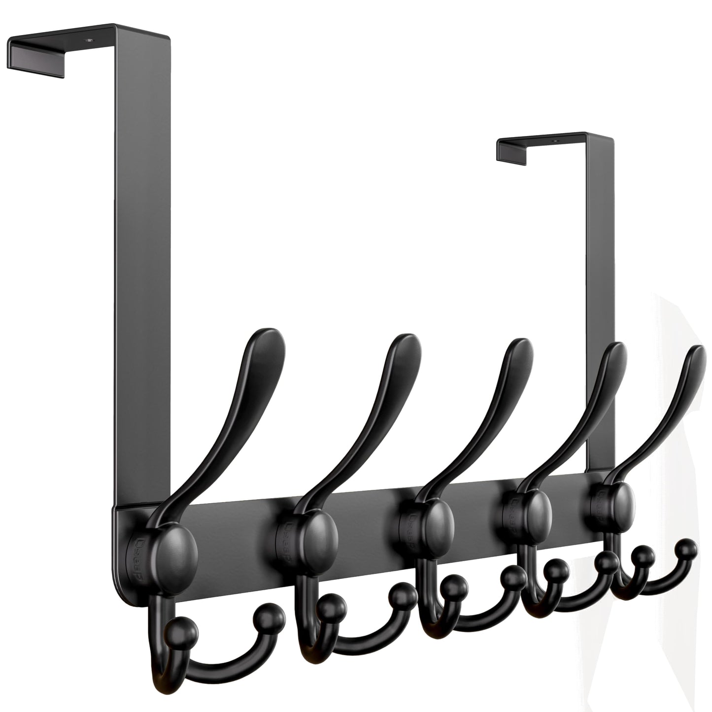 Dseap Over Door Hook 2.0 - Upgraded Version - Simple-Assembly, Strong, Heavy-Duty Stainless Steel 5-Tri-Hook Over the Door Hanger Rack, SimpleStrong Series, Black
