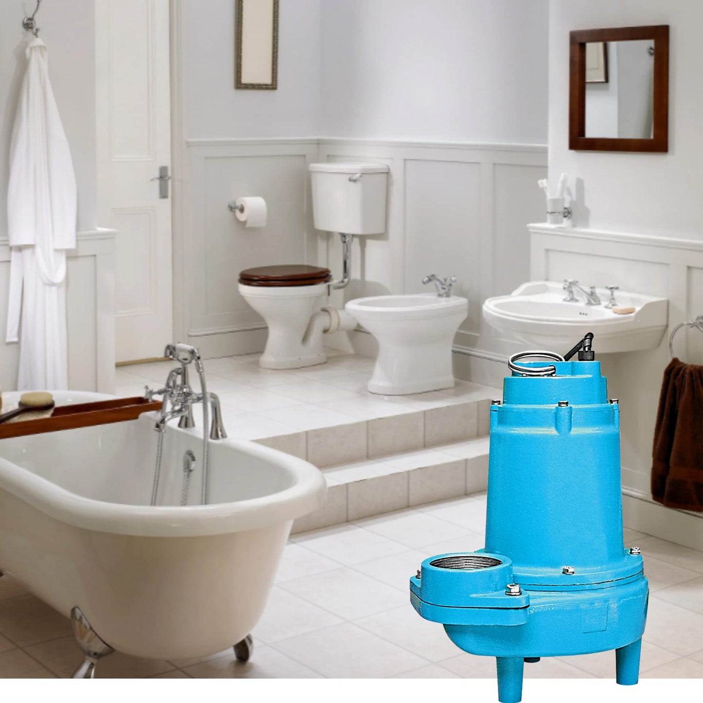 Little Giant 14S-CIM, 115 Volt, 1/2 HP, 6000 GPH Manual Submersible Sewage Ejector Pump, 20-Foot Power Cord, 3-Inch Discharge, Blue, 514420