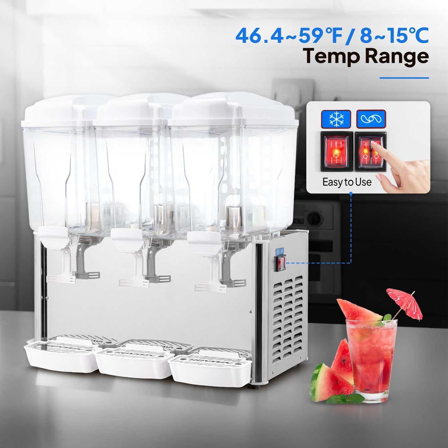 ROVSUN 14.4 Gal/54L Commercial Beverage Dispenser, 18L X 3 Tanks Commercial Juice Dispenser Cold Drink Dispenser Stainless Steel with Thermostat Controller for Home Restaurant Bar Party 110V/60HZ