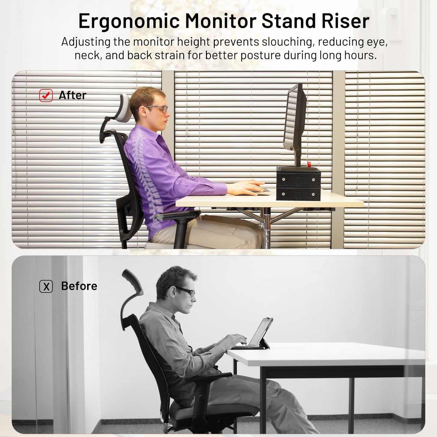 2 Pack, 2 Monitor Stand Riser for Desk Computer Stand Dual Monitor Riser, Monitor Stand Riser MDF Tier Adjustable