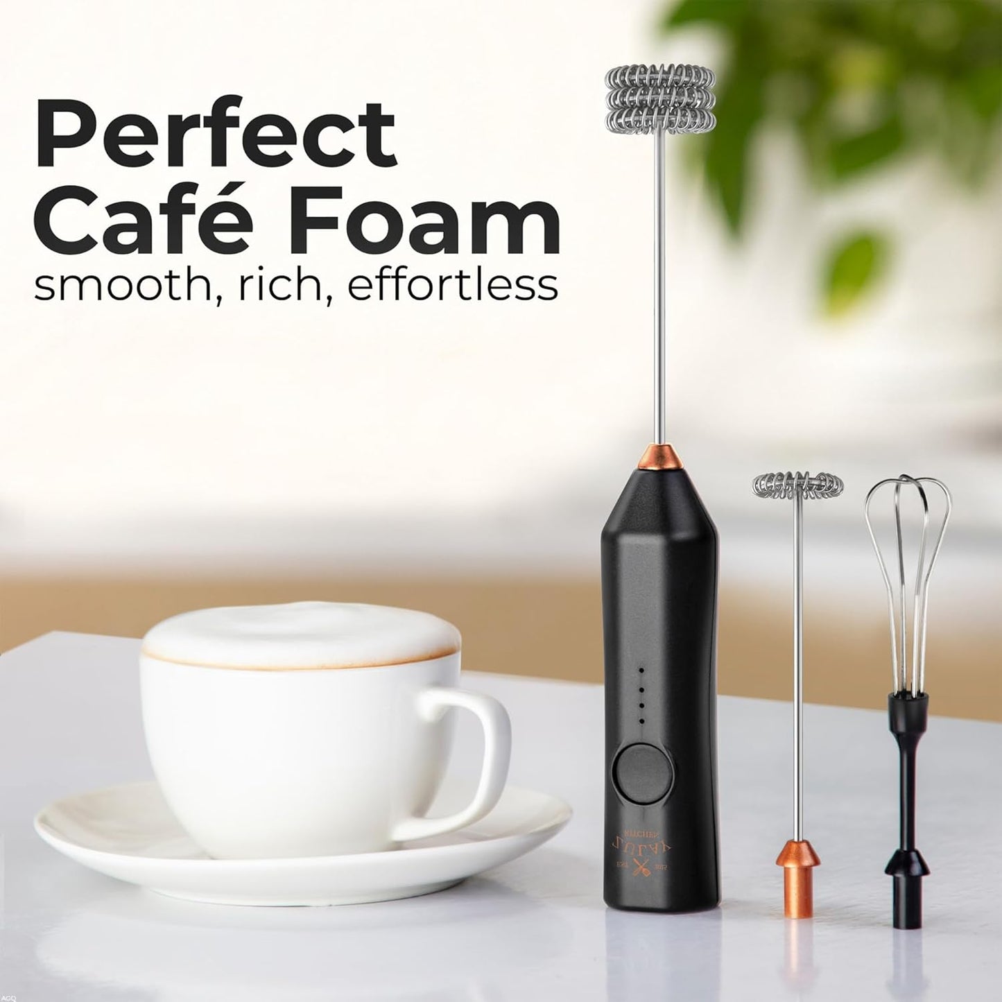Zulay Kitchen Rechargeable Milk Frother - 3 Speeds & 3 Whisk Attachments - USB Charging for Lattes & Cappuccinos - Black Copper