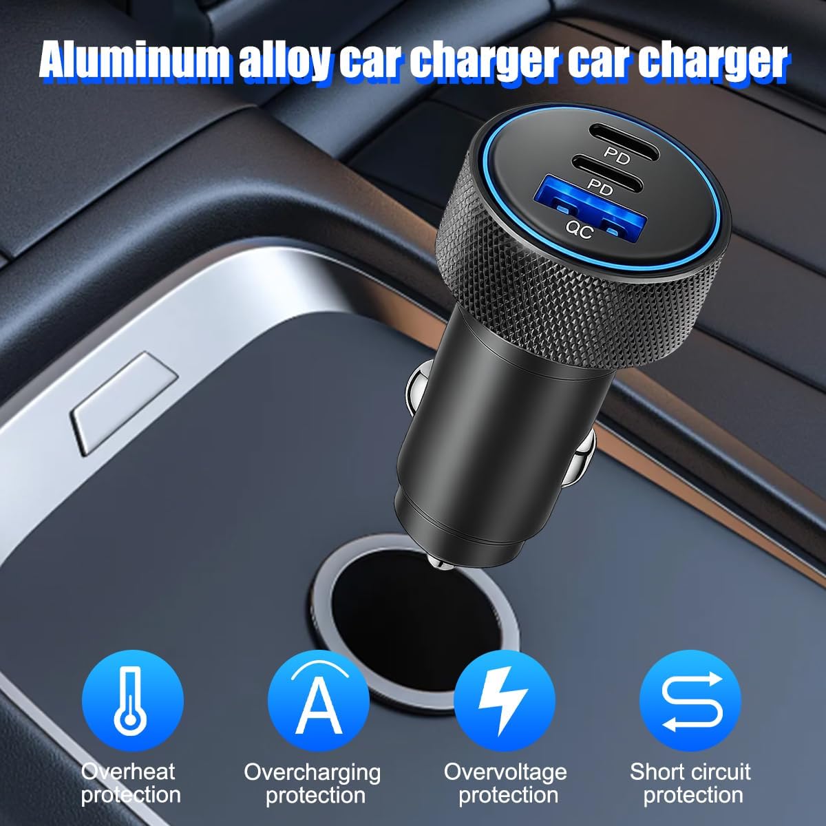 Ankuee 3-Port 82.5W USB C Car Charger, Dual PD Fast Charging QC Vehicle Power Adapter Cigarette Lighter with Fast