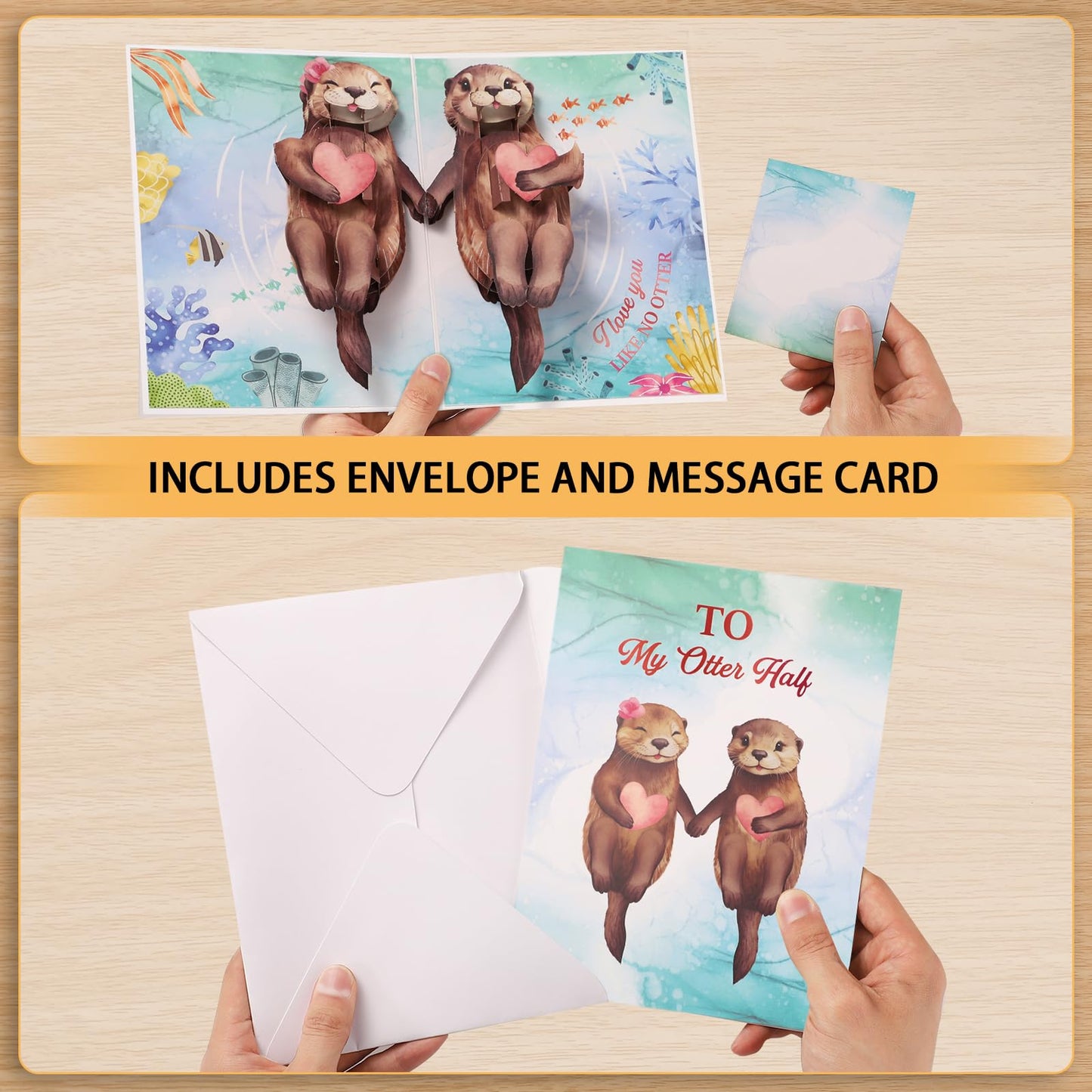 Thboxes Anniversary Card, Otter 3D Pop Up Anniversary Cards, Birthday Card for Wife, Husband, Couple, Mom, Funny Valentines Cards with Message Note & Envelope for Him, Her, Girlfriend, Boyfriend