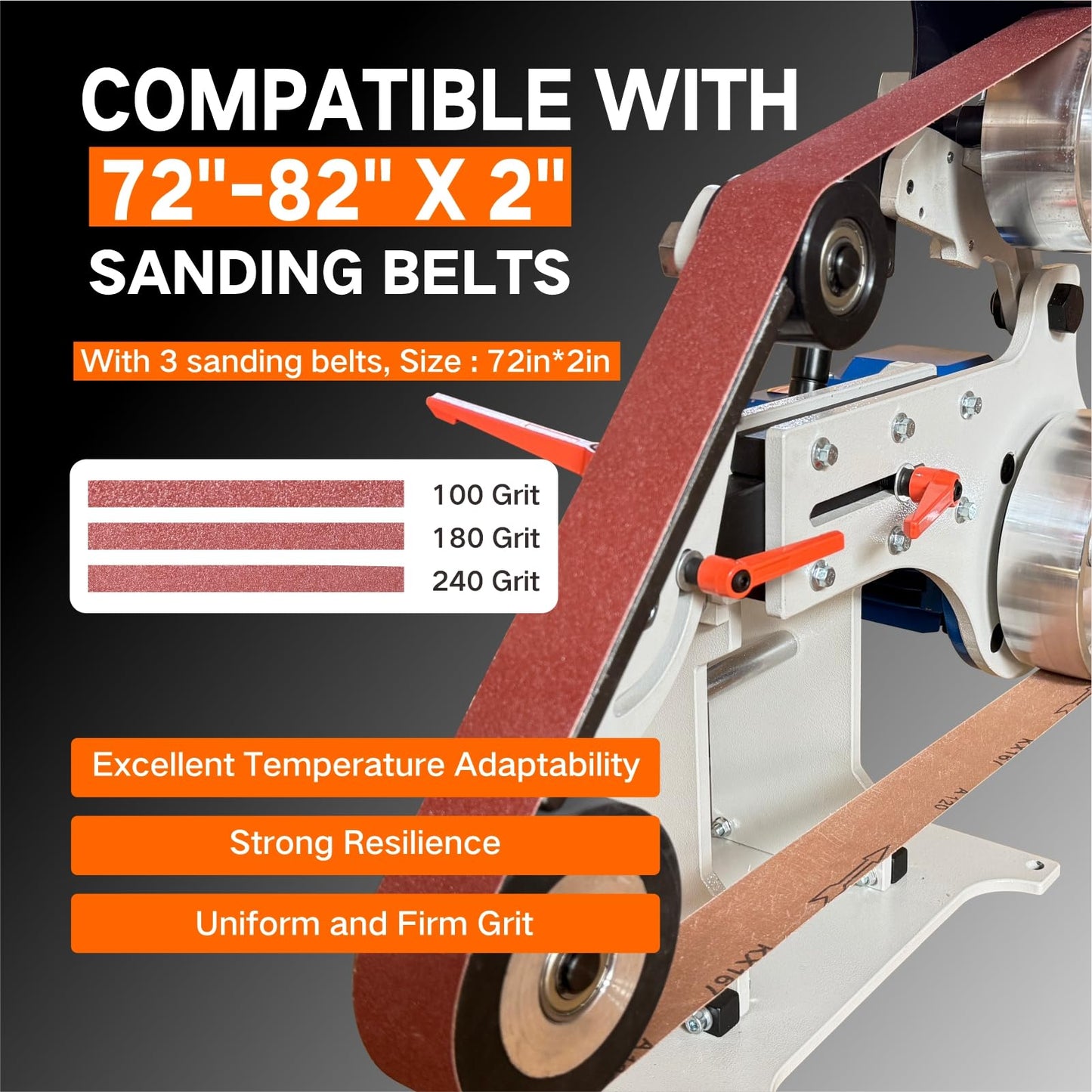 JLD Professional Belt Grinder Sander, 2x72 Inch Belt, 1500W Electric Motor with 2.2KW VFD, 2 sets of grinding kits with 3 grinding methods,Vertical and Horizontal operation includes 3 sanding belts.