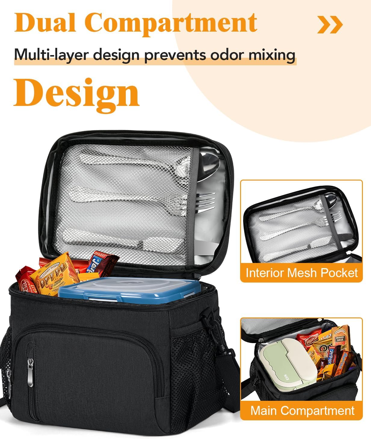 Skiennix Insulated Lunch Bag - 9L Leakproof Soft Cooler Tote with 5 Pockets | Black, Ideal for Work & Travel