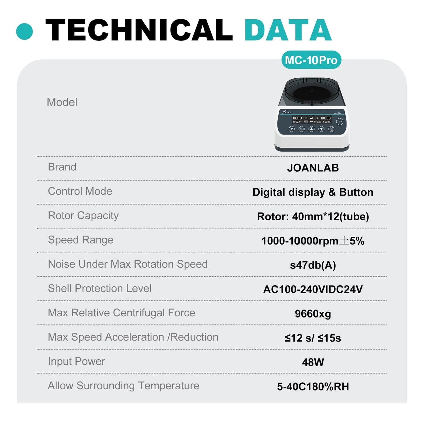 JOANLAB Digital 10000rpm Highspeed Micro Centrifuge Machine with 10 Pipes of 12x40mm Glass Tubes