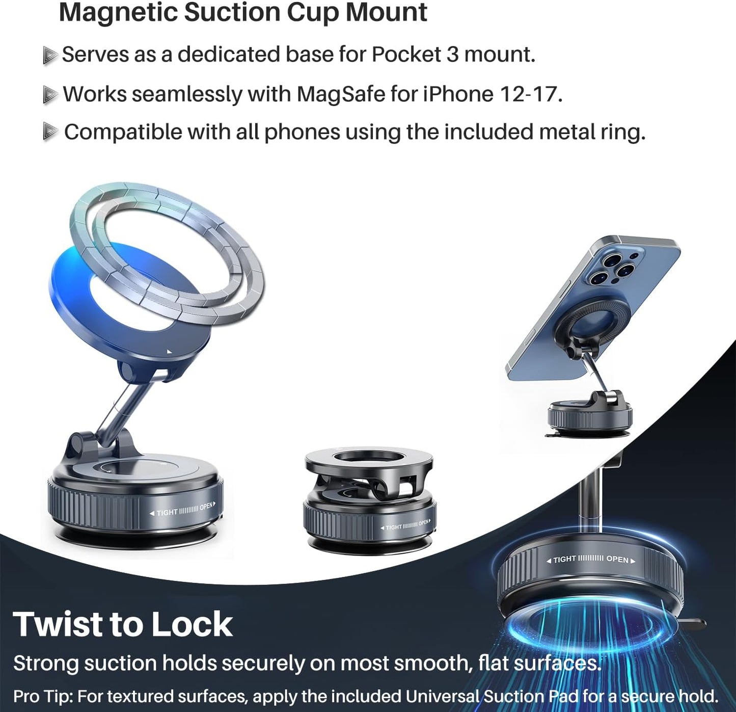 Repmidfer 3, 4 All-in-One Mount Kit for DJI Osmo Pocket Pocket & Phone | Car Windshield Suction & Magnetic Base Combo |