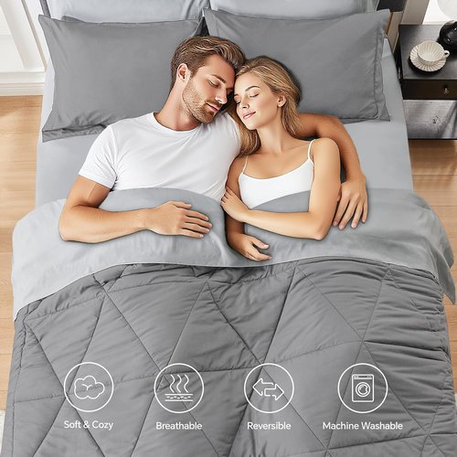 BEDELITE Queen Comforter Set - 7-Piece Soft Microfiber Reversible Grey Bedding Set for Year-Round Comfort