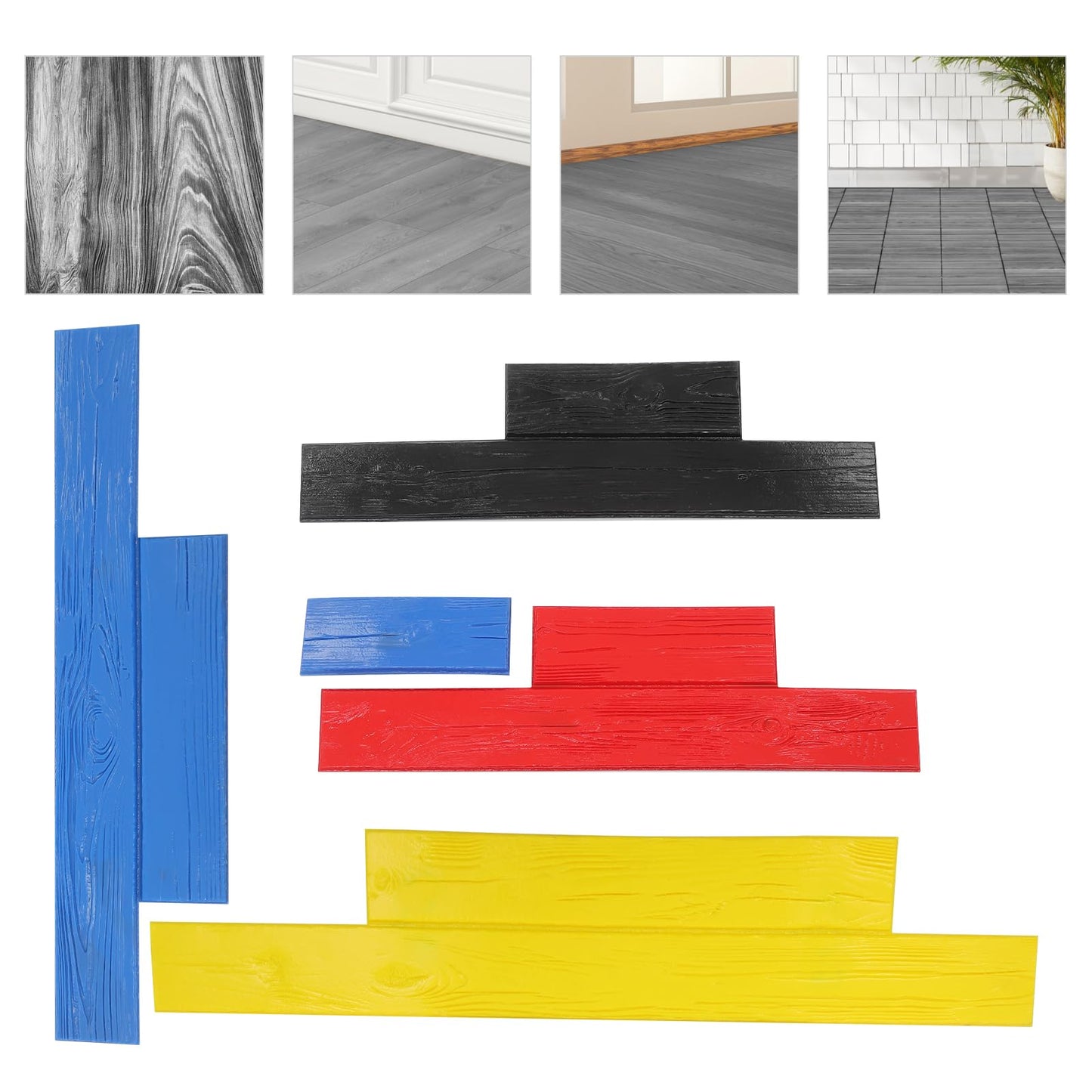 FXEIPOL Concrete Stamps Mat, 5PCS Wood Grain Stamp Mat with Handles, Portable Manual Concrete Stamp Set for Wall & Floor, Stackable Texturing Mold for Courtyard Paths, Driveways, Sidewalks
