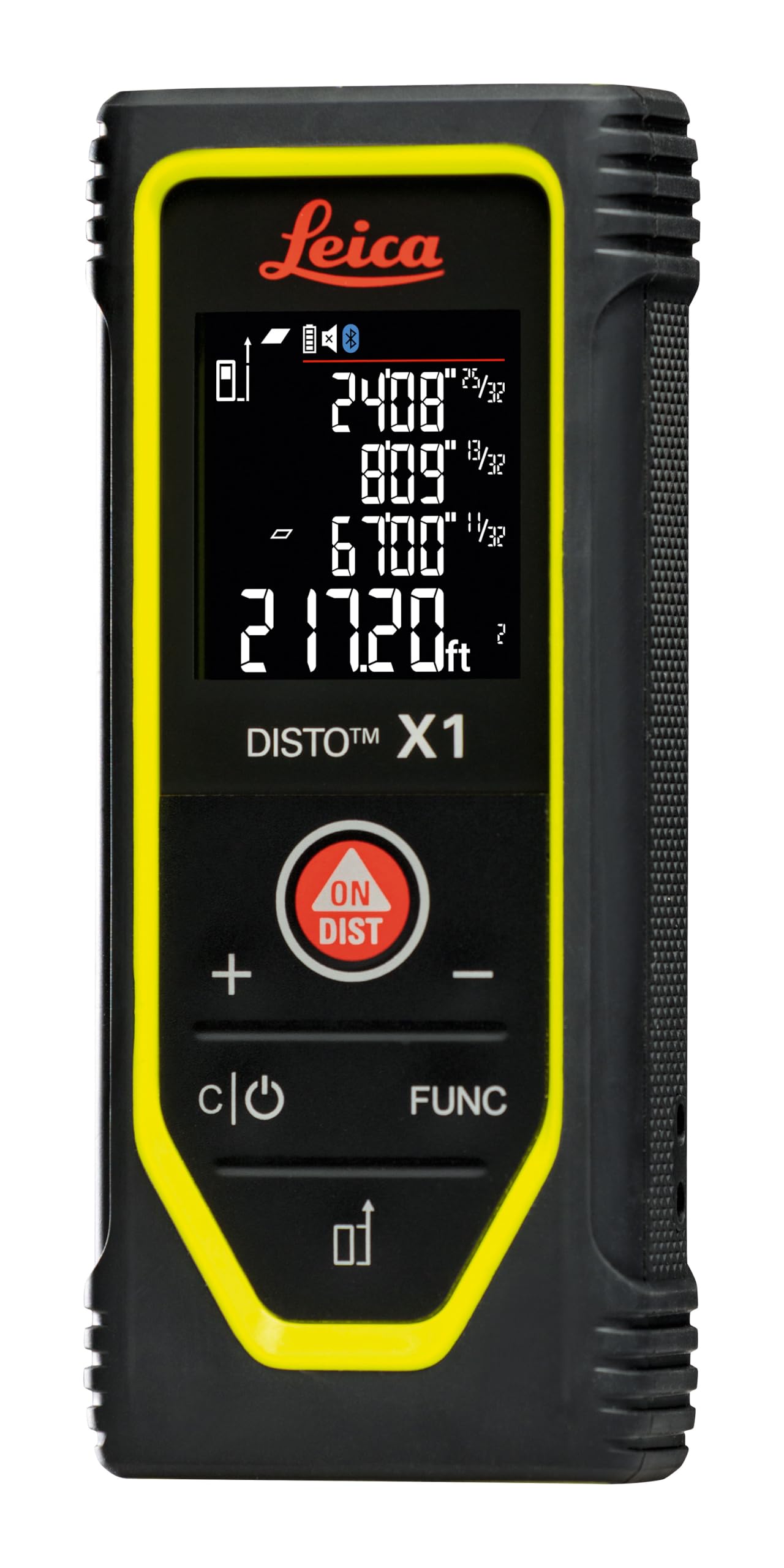 Leica Disto X1 - Range 330 ft, Bluetooth 4.2 and NFC Data Transfer, add and Subtract, Volume, 4-line Display, IP 65 dust and waterjet Protection and 6 ft Drop Tested, Hand Loop, Pouch.