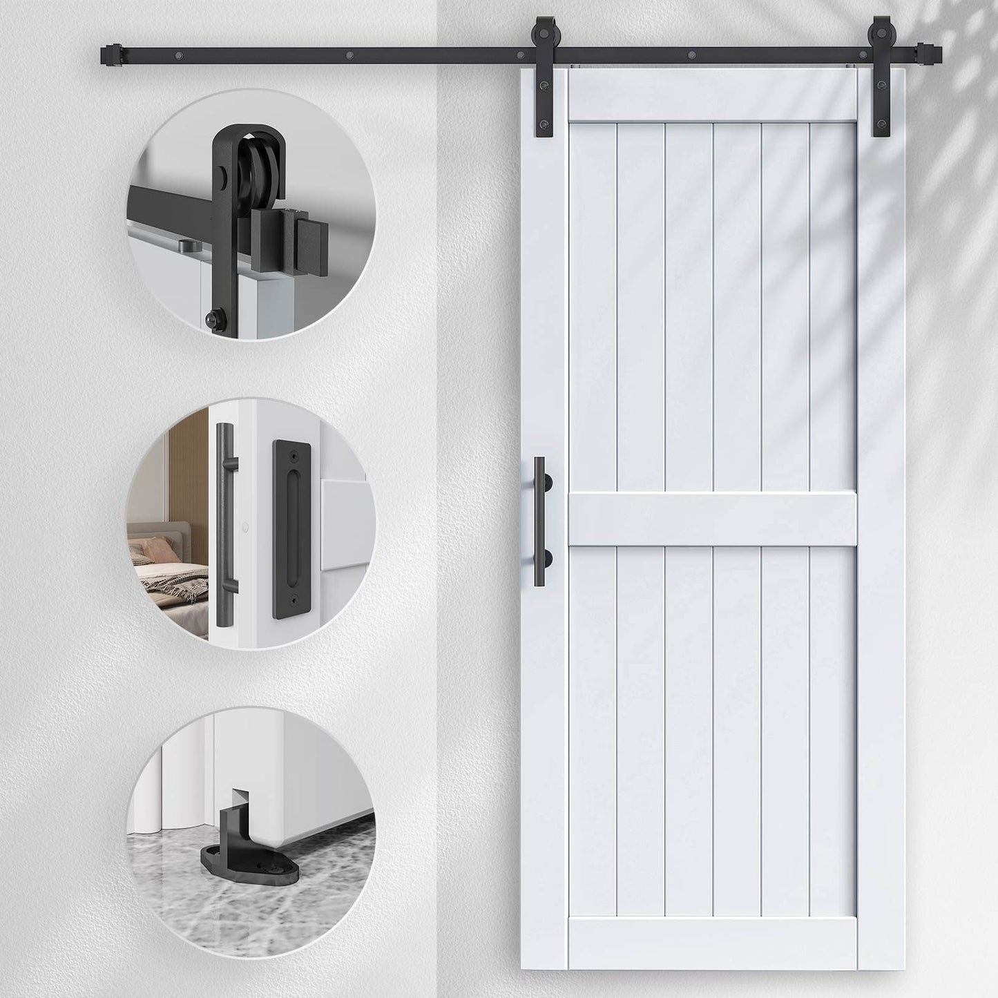 EaseLife 36 x 80 inch White Barn Door with 6.6FT Sliding Door Hardware Kit Included & Handle,Solid Wood Covered with Waterproof PVC Surface,DIY Assemblely,Easy Install,H-Frame,Fit 32-34in Wide Opening