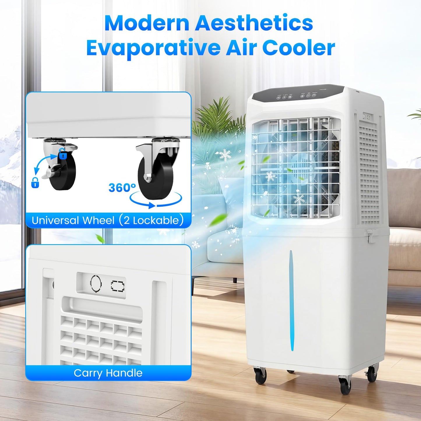 Auertech Evaporative Air Cooler, 16 Gal Detachable Water Tank Swamp Cooler with 6 Ice Packs, Portable Room Cooling Fan, Windowless Air Conditioners for Workshop Garage Patio Indoor Outoor