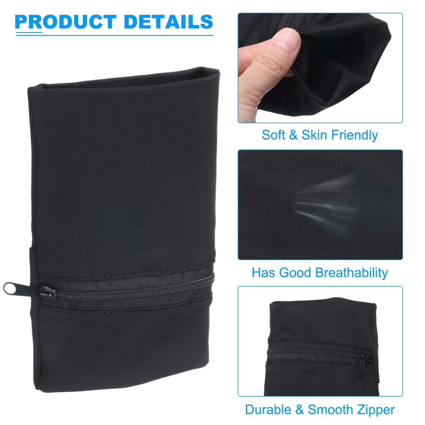 PATIKIL 6"x 4" Wrist Pouch, 2 Pcs Wrist Wallet Sports Wristband Wallet with Zipper Pocket for Running Jogging Hiking Cycling Yoga, Black