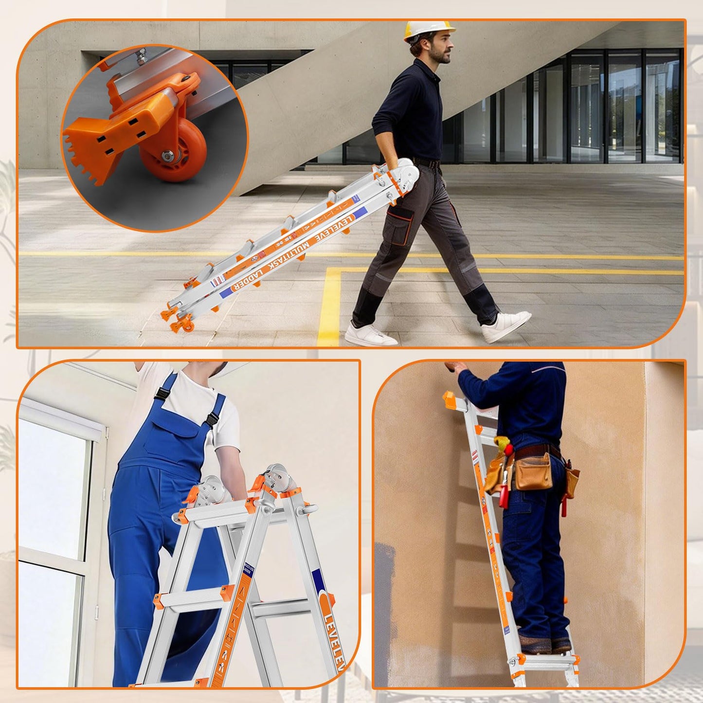 LEVELEVE 22FT Extension Ladder,A Frame 6 Step Ladder with Stabilizer Bar & Wheels,330 lbs Security Load Multi Position Ladder for Stairs Home Indoor Outdoor Roof
