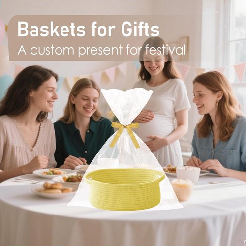 JMvicyroam Woven Basket - Small Rope Storage Bin with Handles | Organizer for Shelves & Closets - Yellow, 2 Pack