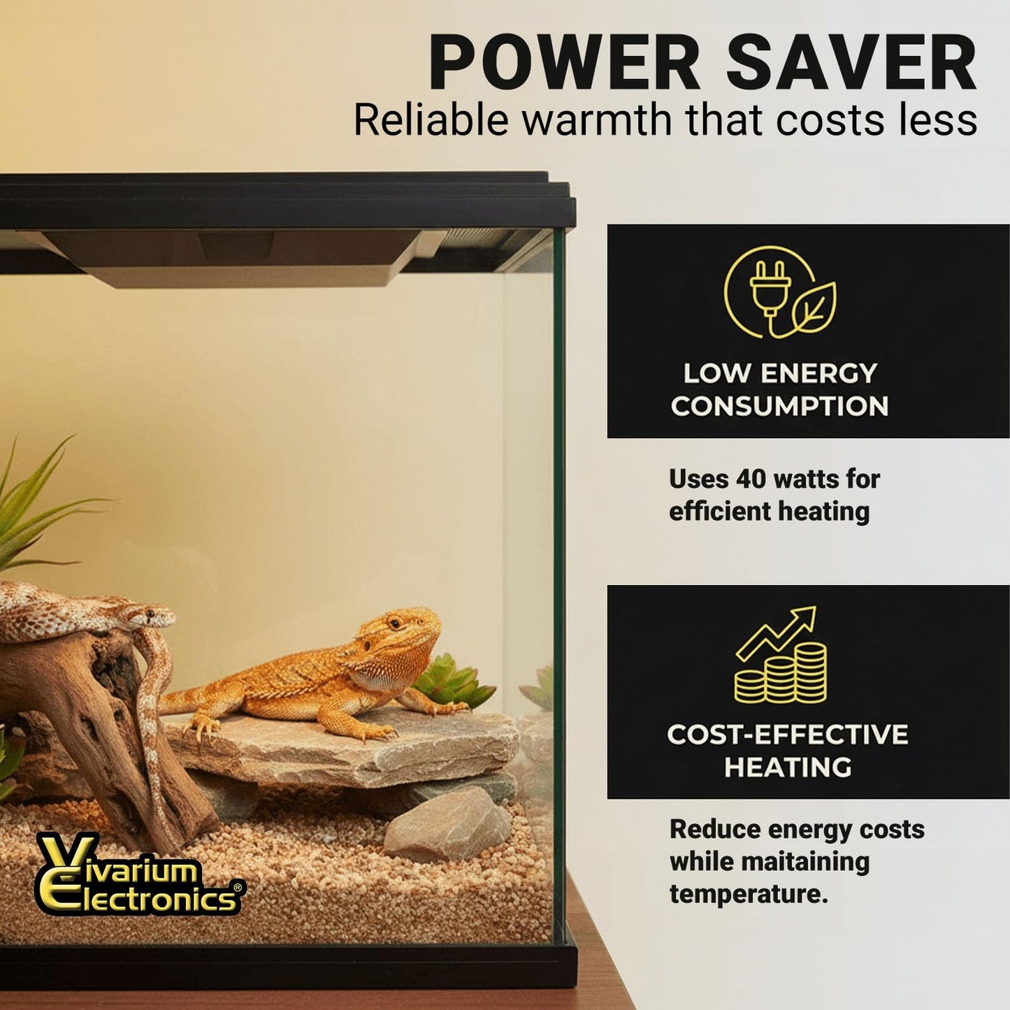 Vivarium Electronics Radiant Heat Panels Made in USA 40W–Premium Reptile Heater Mounts Easily with Included Screws Reptile Heat Panel, Snake Heater, Bearded Dragon, Gecko and Hermit Crab Accessories
