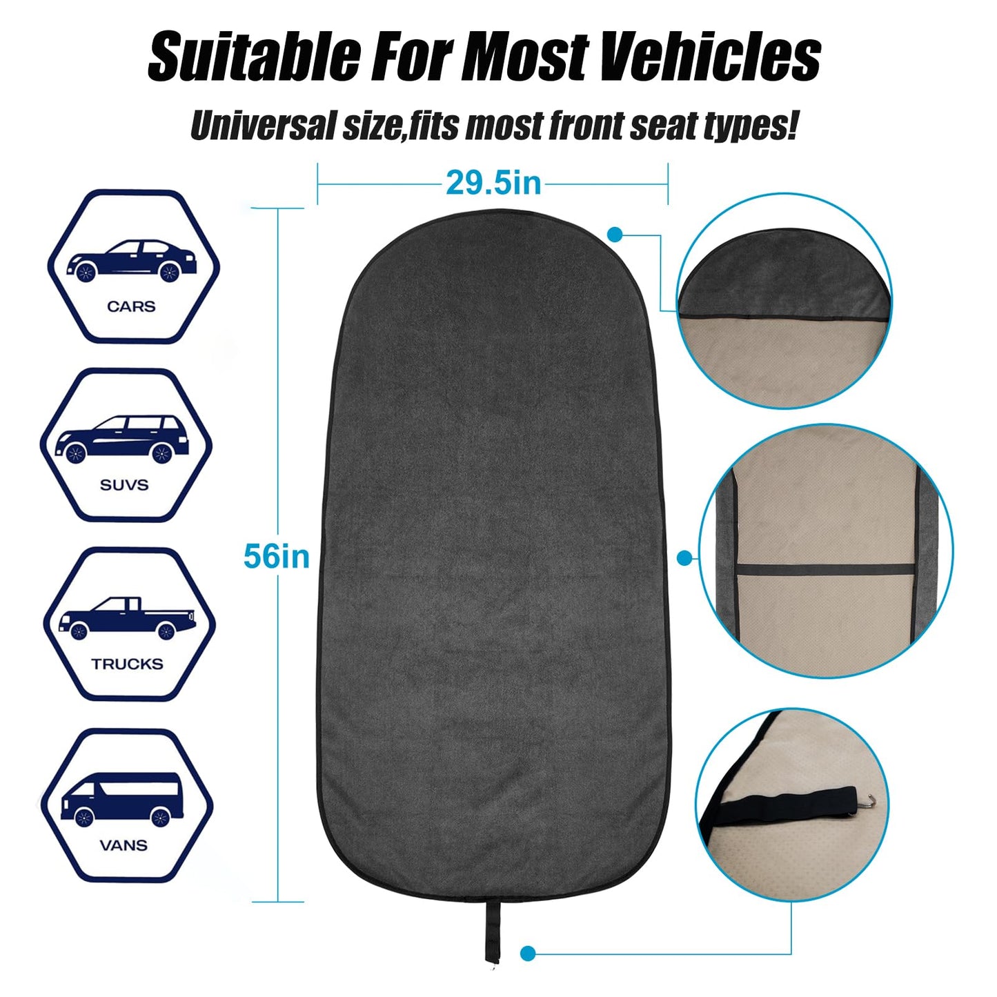 2 Pack Waterproof Sweating Car Seat Cover for Post Gym Workout, Running, Swimming, Beach and Hiking, Universal Fit Non-Slip Towel Bucket Seat Protector for Cars SUV Trucks, Machine Washable (Gray)