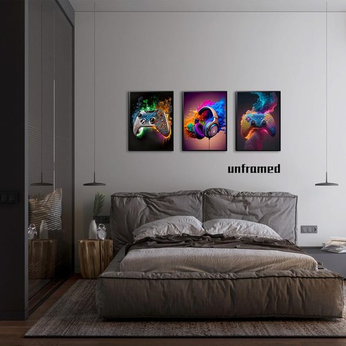 Gaming Room Canvas Wall Art Set by [Brand Name] - 3 Game Posters for Boys' Room | Unframed 12x16 In