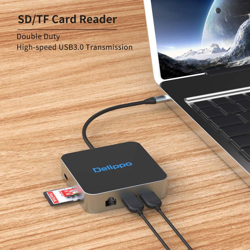 Delippo 8 1 Charging,4K HDMI,1080 2 USB C Hub Docking Solution, in with Charger dongles Gigabit Ethernet Port, PD Type