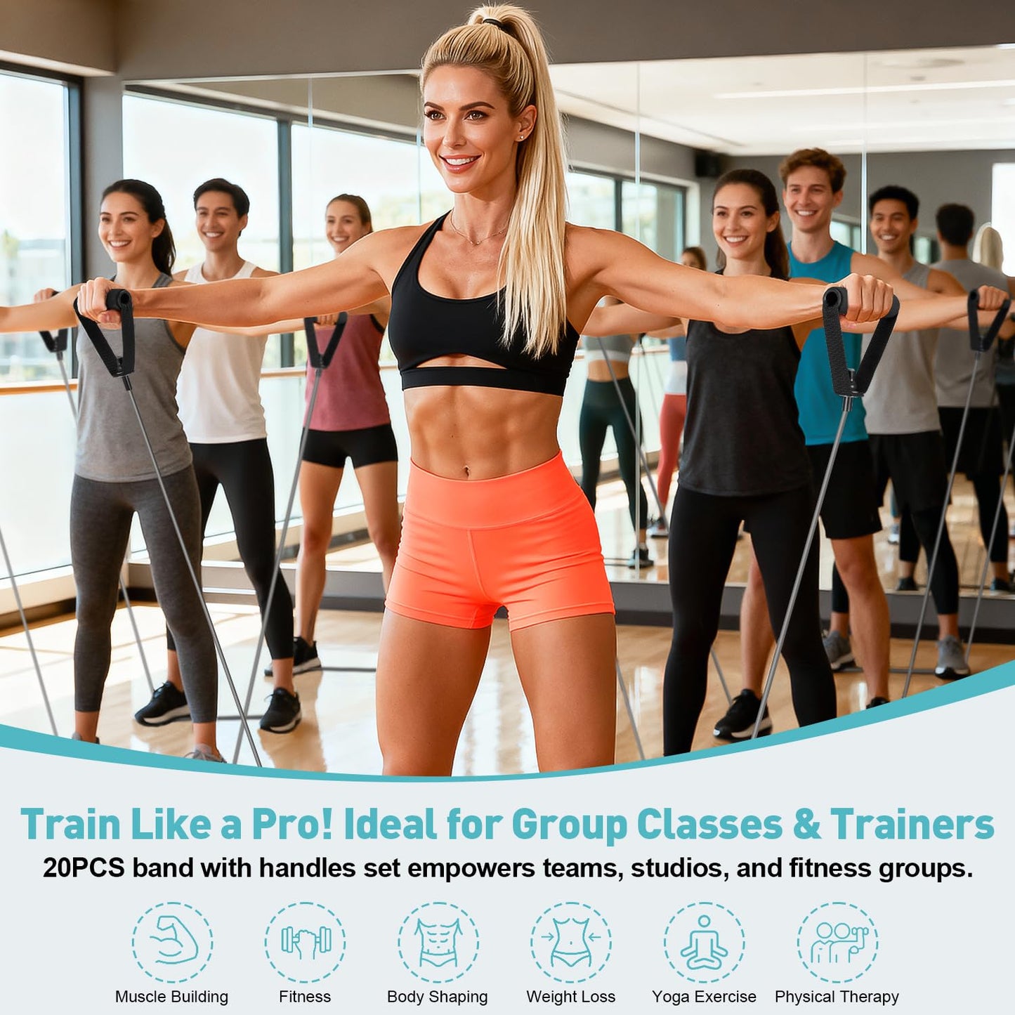 GHCTFE 20PCS Resistance Bands with Handles for Gym Members Sports Class Students Gift, Exercise Bands 20 Lb for Full Body Training, Strength & Rehab Recovery, Fitness Tube Bands for Men and Women