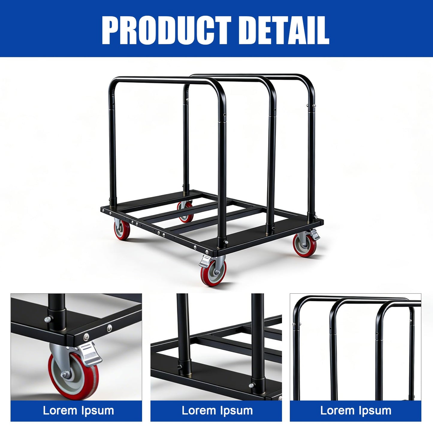 Folding Table Cart, Heavy Duty Table Dolly with 5" PU Swivel Wheels, 1800 LBS Capacity Drywall Trolley, 10 Table Load for Party Events, Hotel, Warehouse, Factory, Moving Panels, Drywall, Boxes