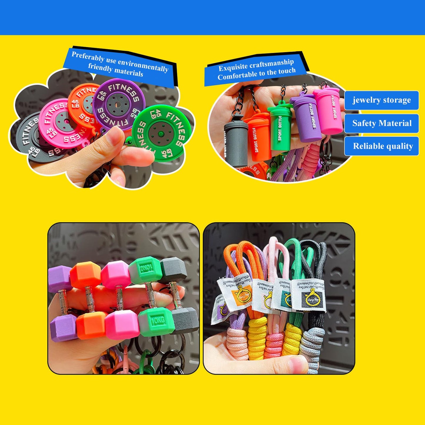 MervothixA Fitness Keychain, Dumbbell & Weights Keychain, Gym Bag Charms & Fitness Accessories for Women Men, Cute Mini Keychains for Gym, Perfect Workout Gifts for Gym Lovers