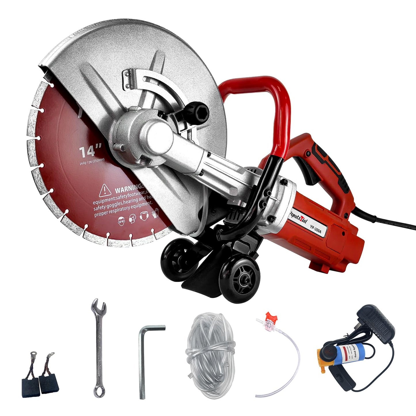 Electric 14 in Circular Saw Cutter with 4.8 in Cutting Depth, Wet/Dry Disk Saw Cutter Includes Water Line, Pump and Blade, for Stone, Brick, Porcelain, Concrete, 3500w cutting machine
