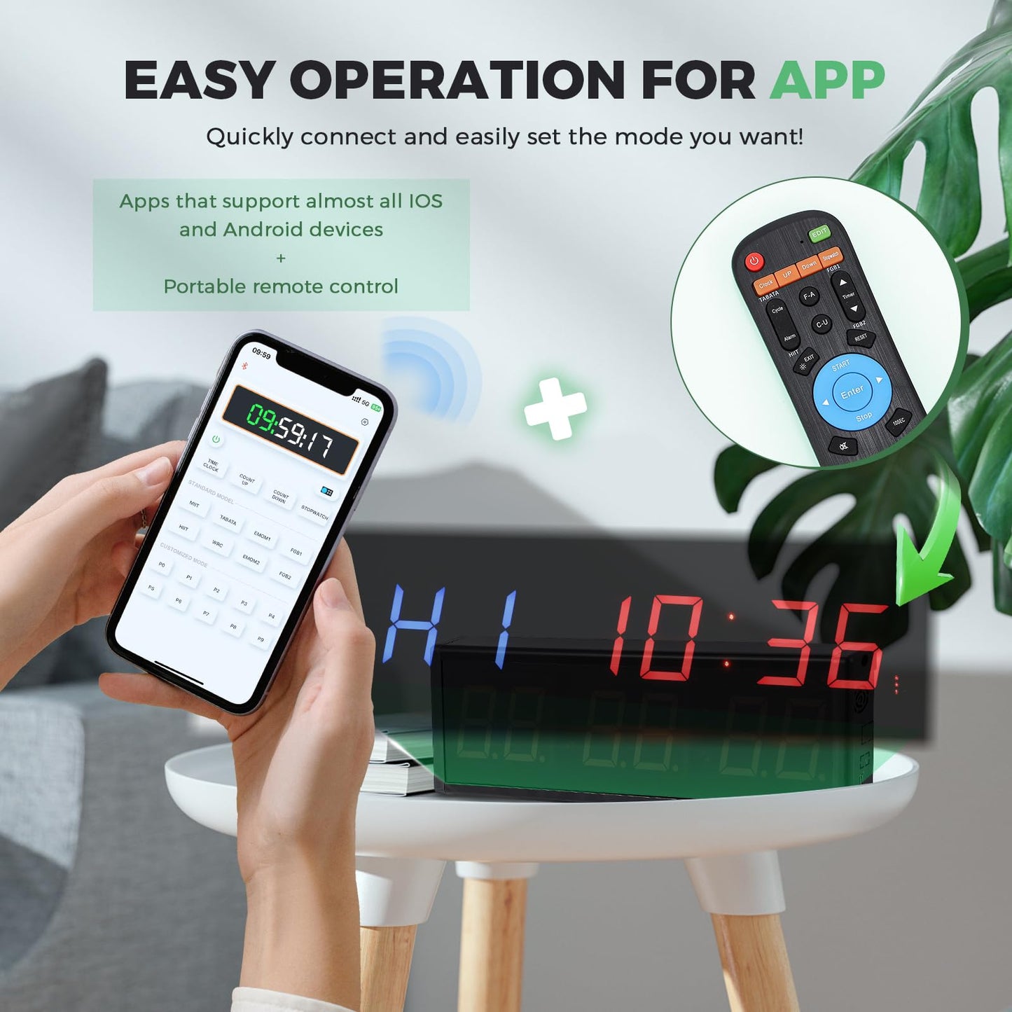Flyrivergo 15'' Bluetooth Gym Timer Clock for Home Gym Digital Display Gym Clock Stopwatch Interval Workout Timer Adjustable Buzzer Volume with Remote and APP Control for Sport Boxing Fitness Kitchen
