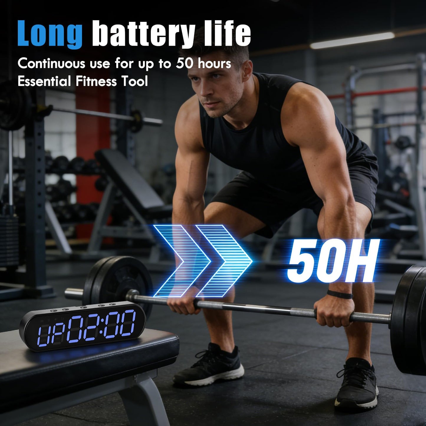 LUDESENIMUE Gym Timer Clock for Home Gym - Portable Workout Timer with 7 Ready-to-Use Modes, 50-Hour Long Battery, Strong Magnetic Base & Clear Display - Ideal for HIIT, Boxing, Outdoor Training