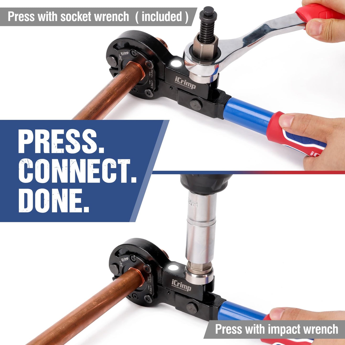 iCrimp IWS-1632CF Copper Pipe Press Tool Kit for 1/2-in, 3/4-in and 1-in Viega Propress Fittings, Driven by Socket Wrench or Impact Wrench
