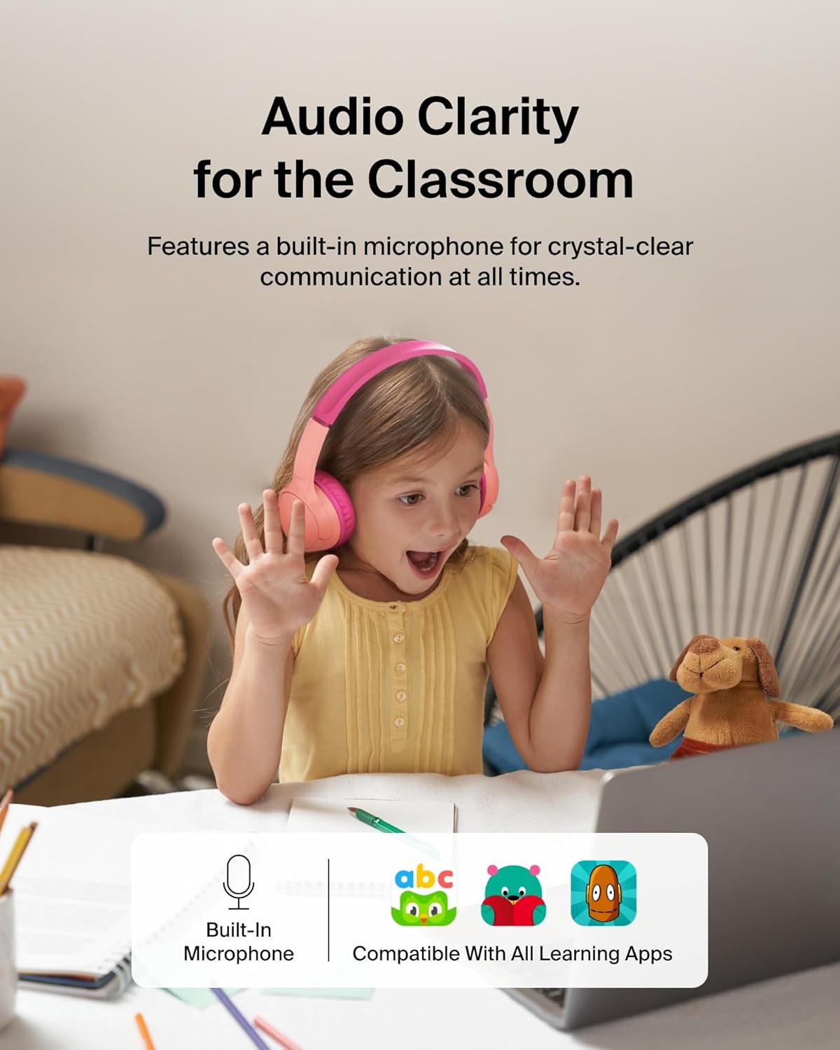 30H 85dB Belkin SoundForm Mini - Wireless Bluetooth Kids Headphones, Battery, Safe Volume Limit, Built-in Microphone