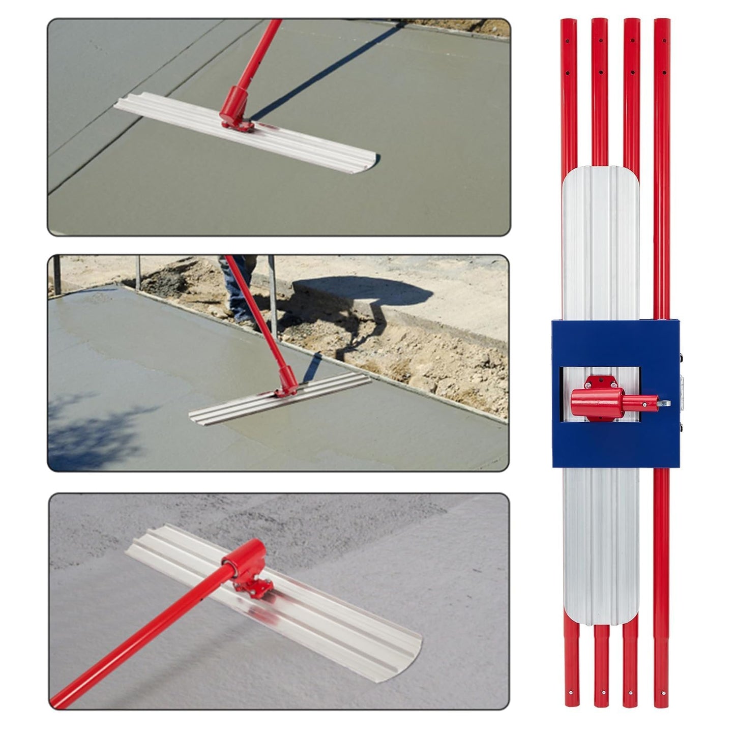 Aluminum Magnesium Alloy Concrete Float 36 x 8 inch, Round End,with 4 Floats Handle Bracket, Screeding and Finishing Tools Kit for Professional Concrete Work