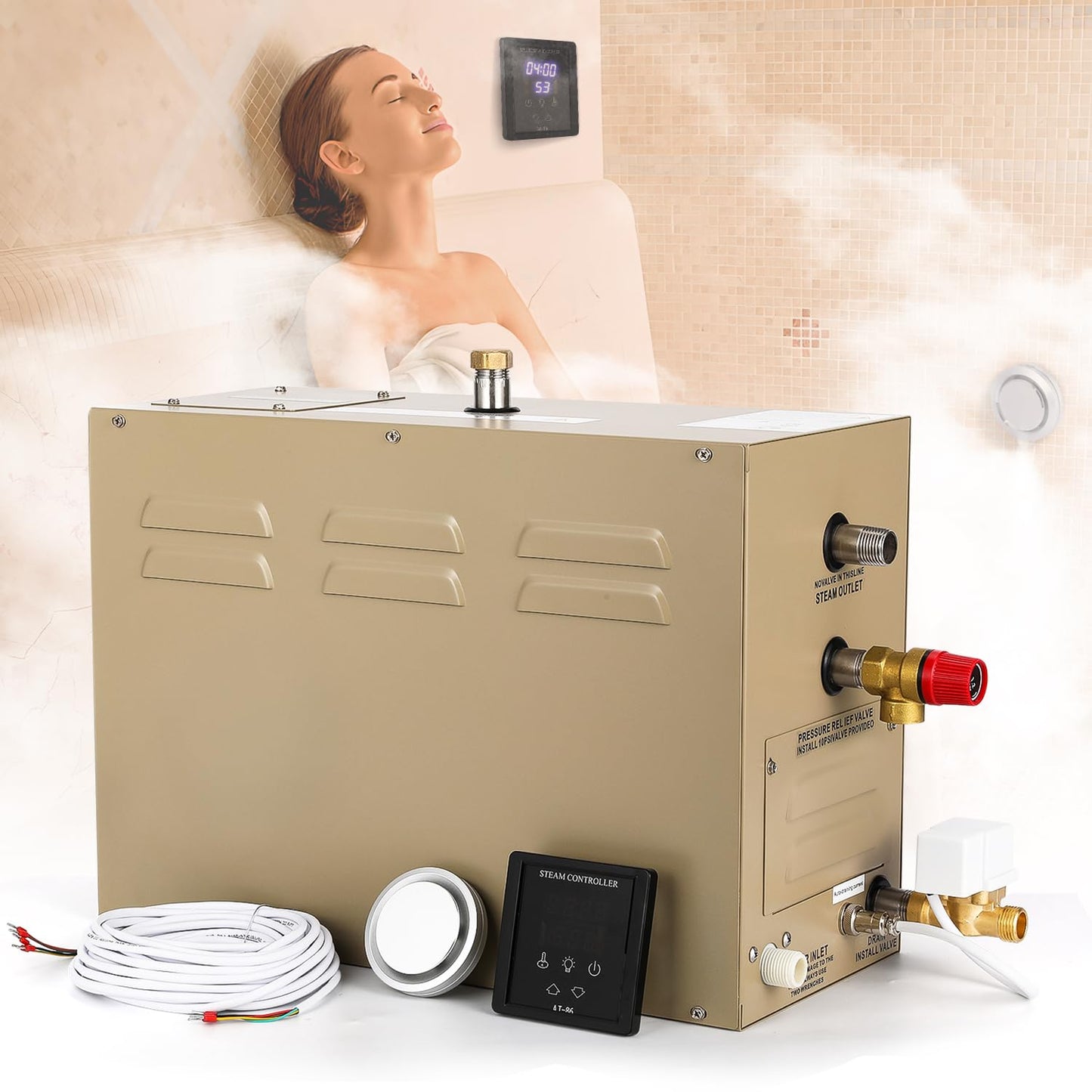 Hapyvergo Steam Shower Generator Kit 6KW for Bath Sauna SPA, Aromatherapy Steam Head, Self-draining System, LED Controller, 212CBFT/6m³Space