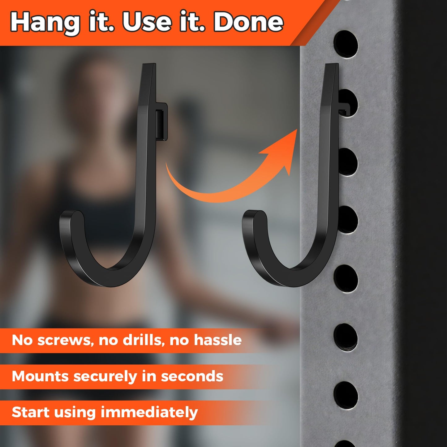 ViewKurM 6 PCS J Hooks for Squat Rack,Power Rack Attachments for Home Gym Storage,Portale Squat Rack Accessories, Storage Hook Holder for Resistance Bands, Barbell Collars and Gym Accessories