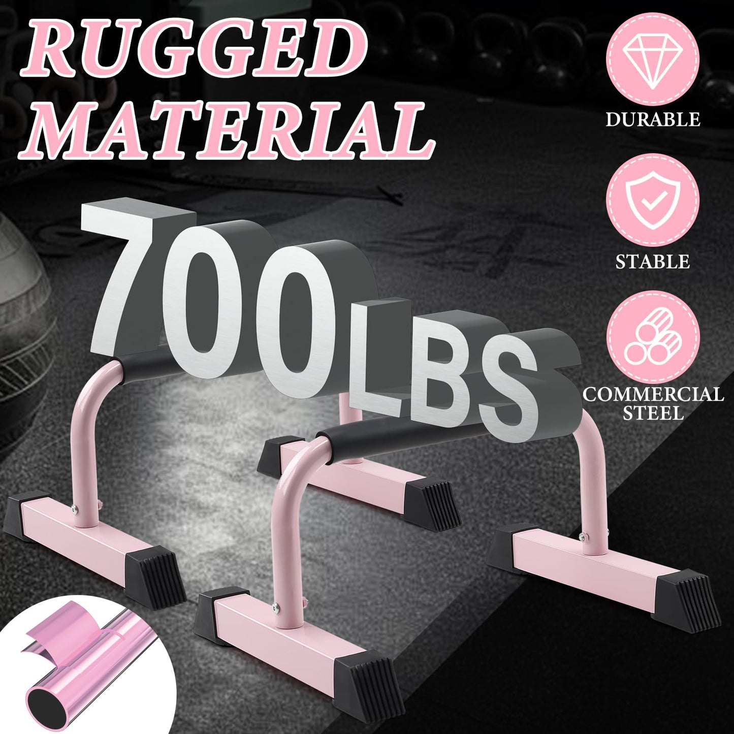 Push Up Bar, 700 LBS Potable Dip Bar with EVA Handle for Home GYM Gymnastics Calisthenics Equipment Apartment Courtyard Balcony Exercise Fitness Upper Body Arm Back Man Woman Kid (Pink)