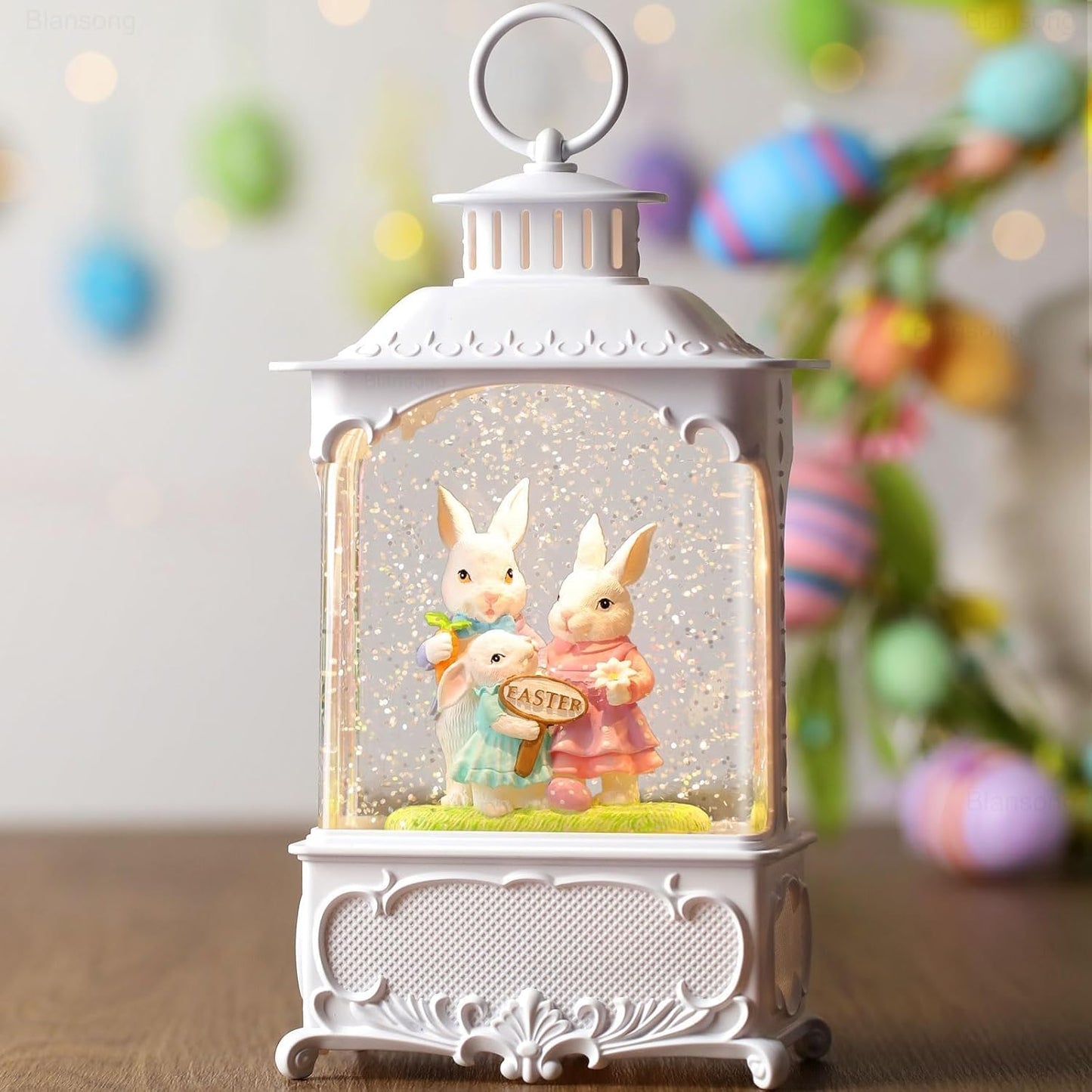 Skiennix Easter Snow Globe - Bunny Lantern with Timer | USB & Battery Powered Home Decor - 10.2 Inch