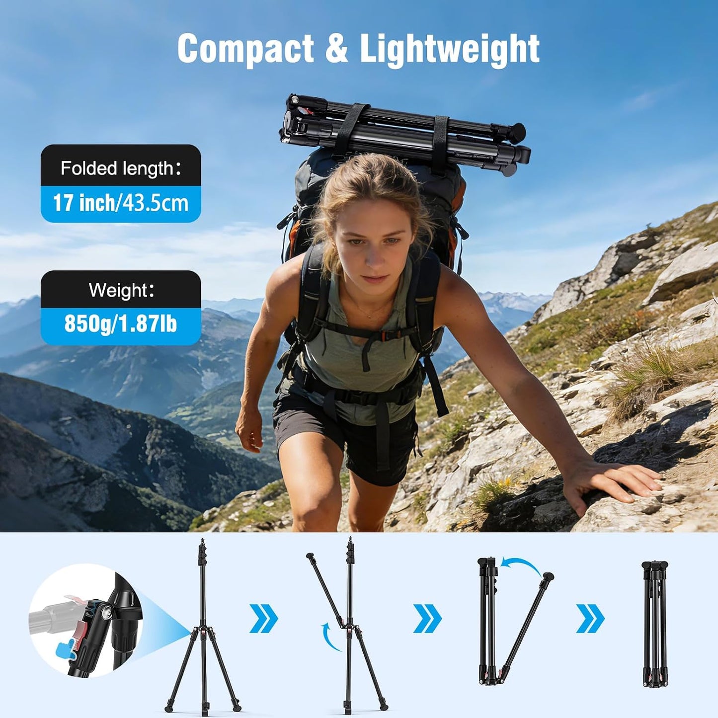JUBOR 17.776.8" 1/4" 6.6lb, Photography Light Stand, Adjustable Aluminum Tripod Light Stands with Thread, Max Load