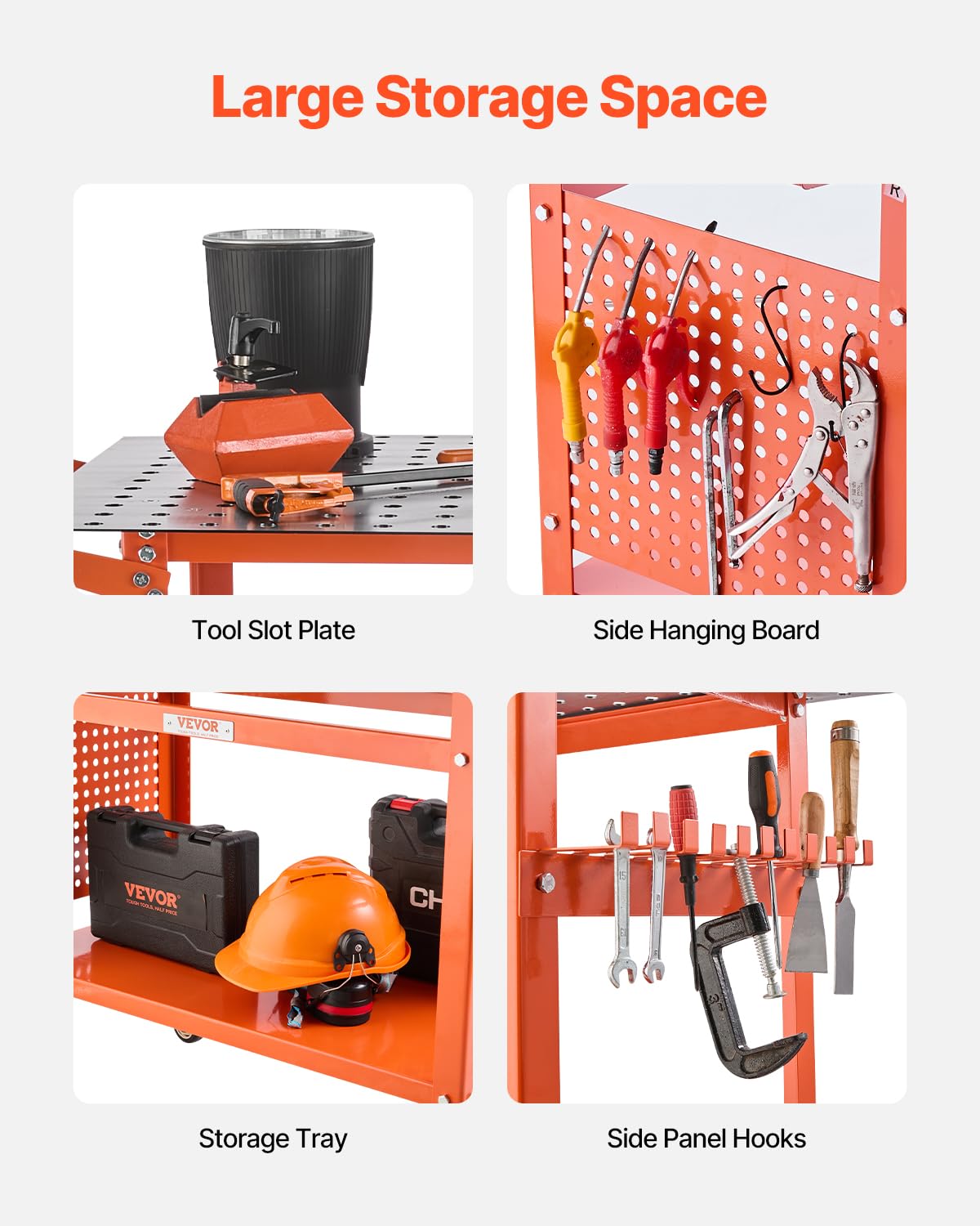 VEVOR Welding Table, 40" x 24" Welding Workbench Table with 800LBS Static Weight Capacity, Movable Steel Work Bench with 4 Wheels (2 with Brake), Double-Layer Storage Board and 5/8-inch Fixture Holes