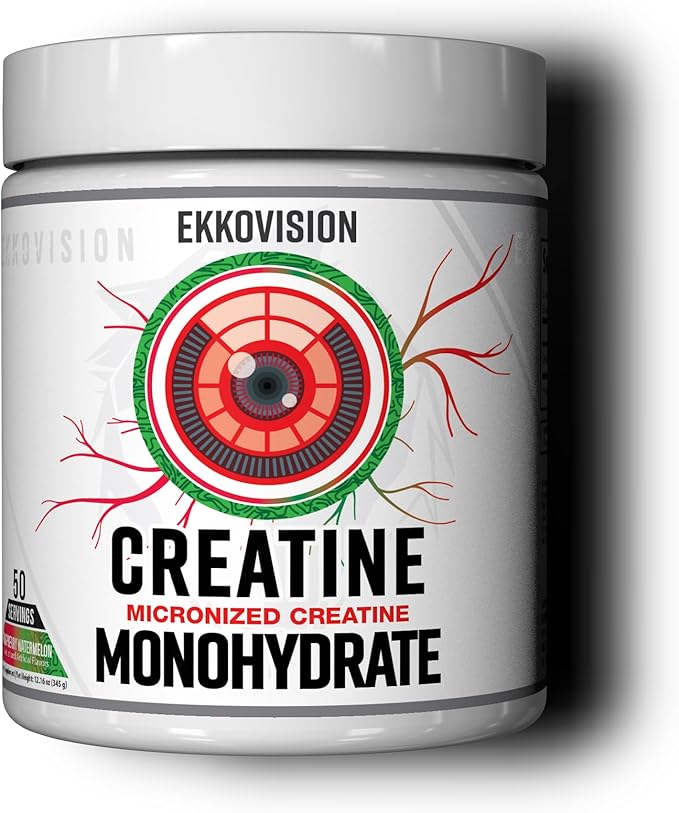 Ekkovision Creatine Monohydrate Powder, Micronized, Raspberry Watermelon, Pre & Post Workout Supplement for Men and Women, Energy Support, Easy to Mix in Shakes, Smoothies & Beverages, 50 Servings