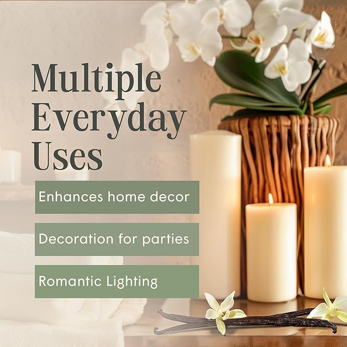 Mister Candle Dripless Vanilla Scented Ivory Pillar Candle, Hand Made Vanilla Pillar Candles with Essential Oils for Home Decor, Premium Wax, 120 Hr Burn Time