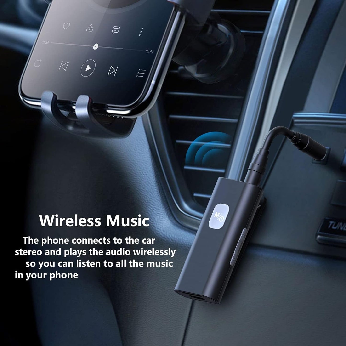 WYYHAA 5.0 3.5Mm 20H Upgraded Bluetooth Music Receiver, Aux Wireless Audio Adapter with Battery Life Support TF Card