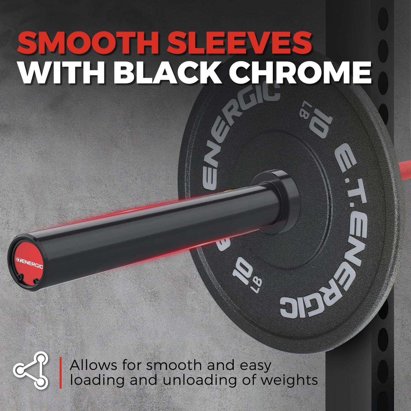 E.T.ENERGIC 7ft Olympic Barbell – 40LB Chrome Powerlifting Bar with 2” Sleeves & Medium Knurl, 700LB Capacity Strength Training Barbell for Squats, Deadlifts, Bench Press, Home & Gym, Black&Red