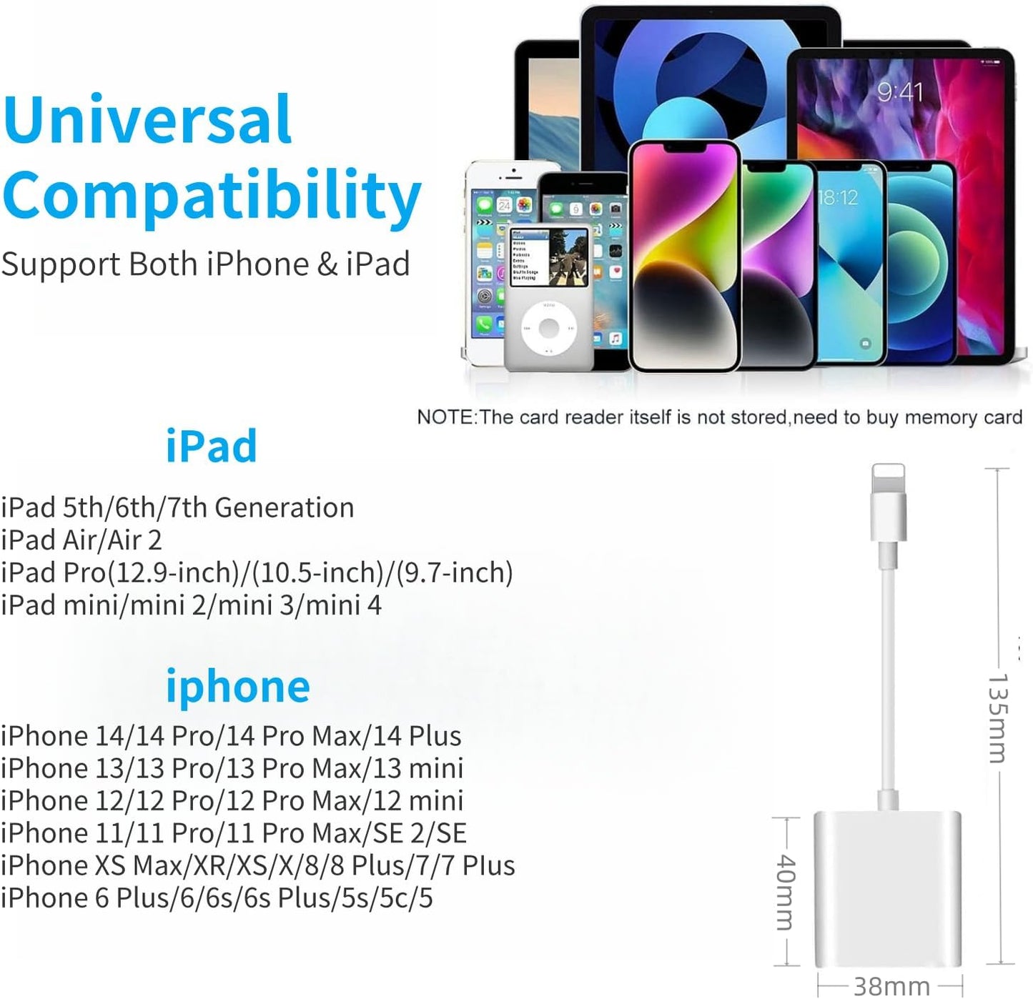 Luonanava SD Card Reader for iPhone, SD & Micro SD Dual Slots Memory Card Reader for iPad, Plug and Play Trail Game