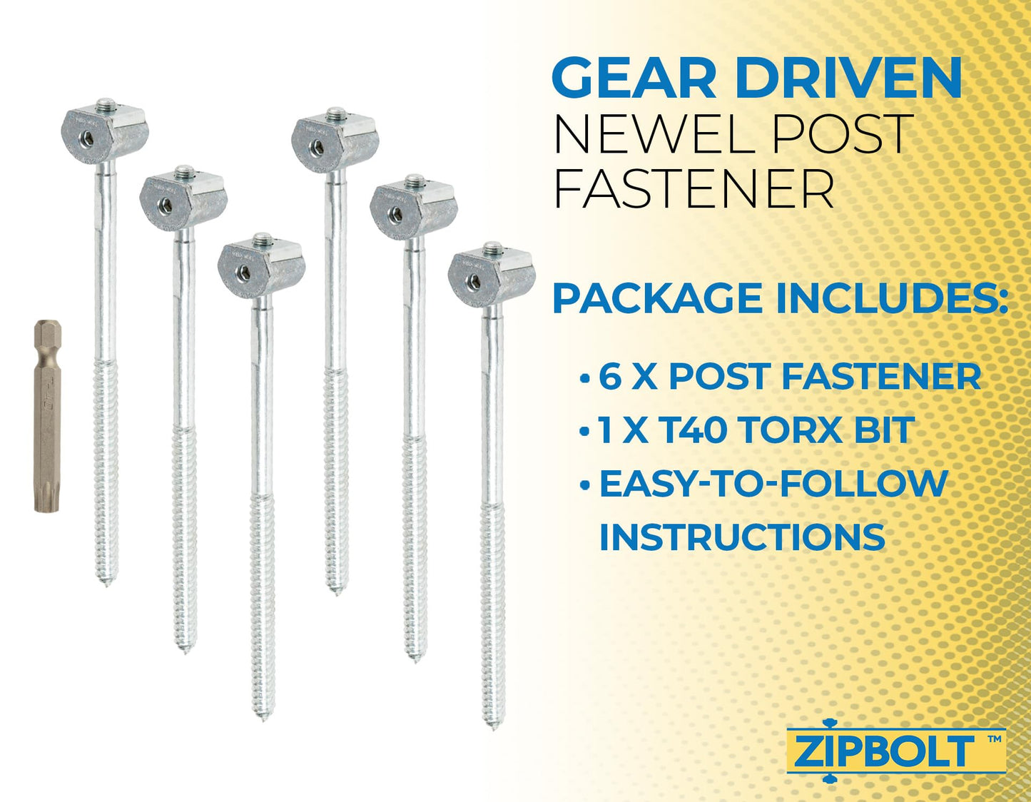 Zipbolt 14.100 Super UT Newel Post Fastener Bulk Pack — Quick and Easy Wrench-Free Installation of Staircase Newel Posts, Anchors Post Directly to Wood or Concrete Floor