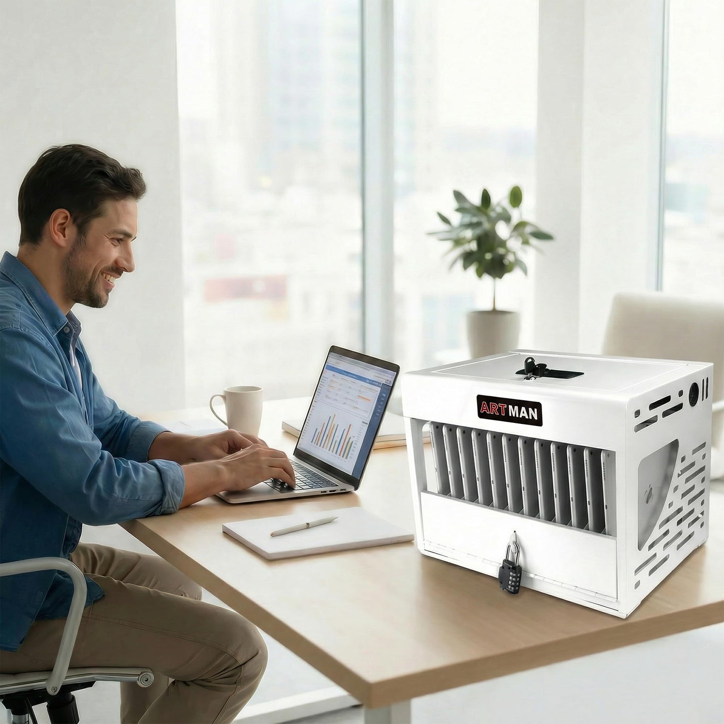 16 Device Charging Station for Laptops/Tablets/iPads/Chromebooks,16 Bay Wall-Mount Lockable Charging Cabinet with Cable Management & Power Organization,Fully Assembled Storage Cart (16 Bay-White)