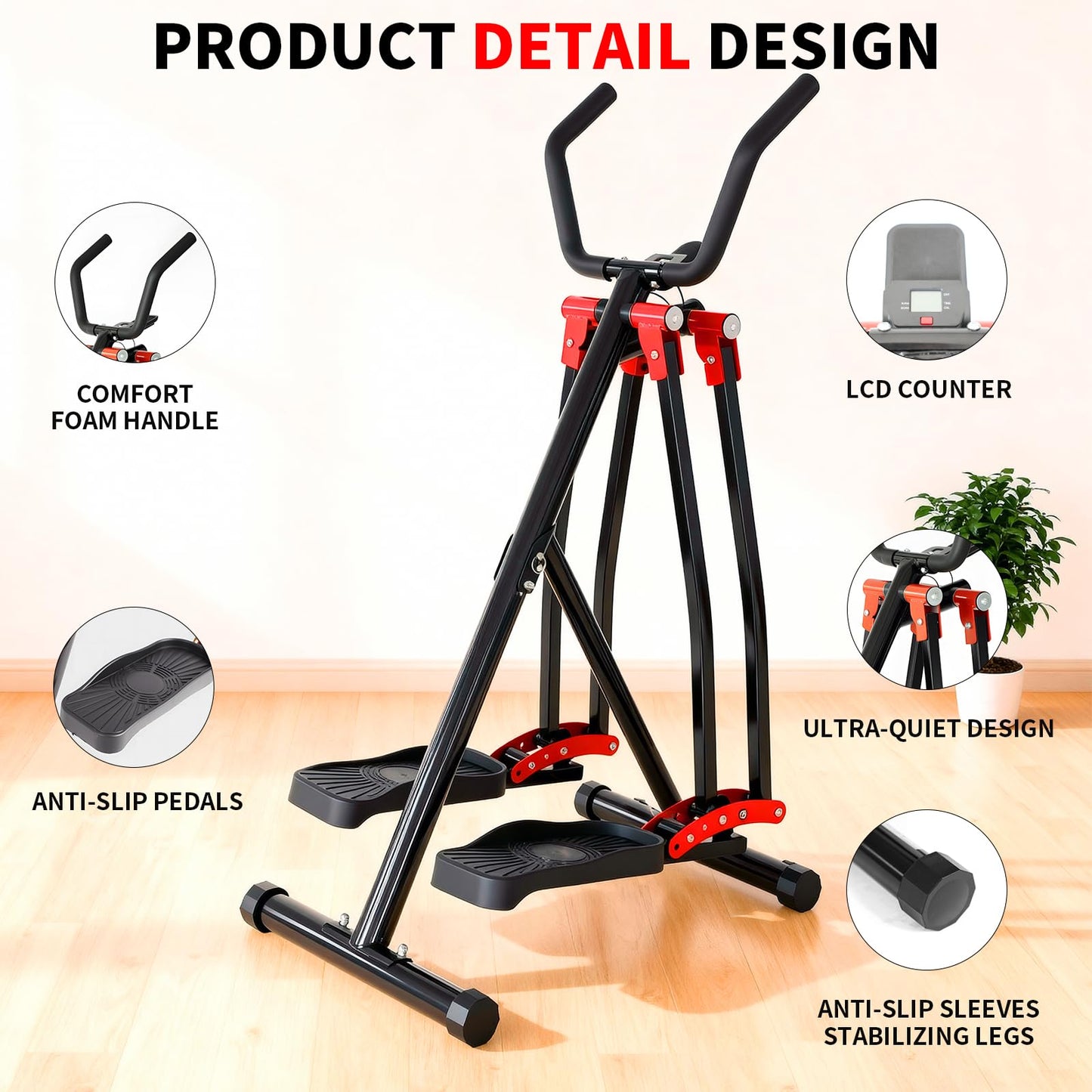 HOWHAI Air Walker Exercise Machine, 30" inch Stride Space Walker Elliptical Trainer for Home Use, Low-Impact Elliptical Cross Trainers Compact Steppers for Men and Women Full-Body Cardio & Leg Toning