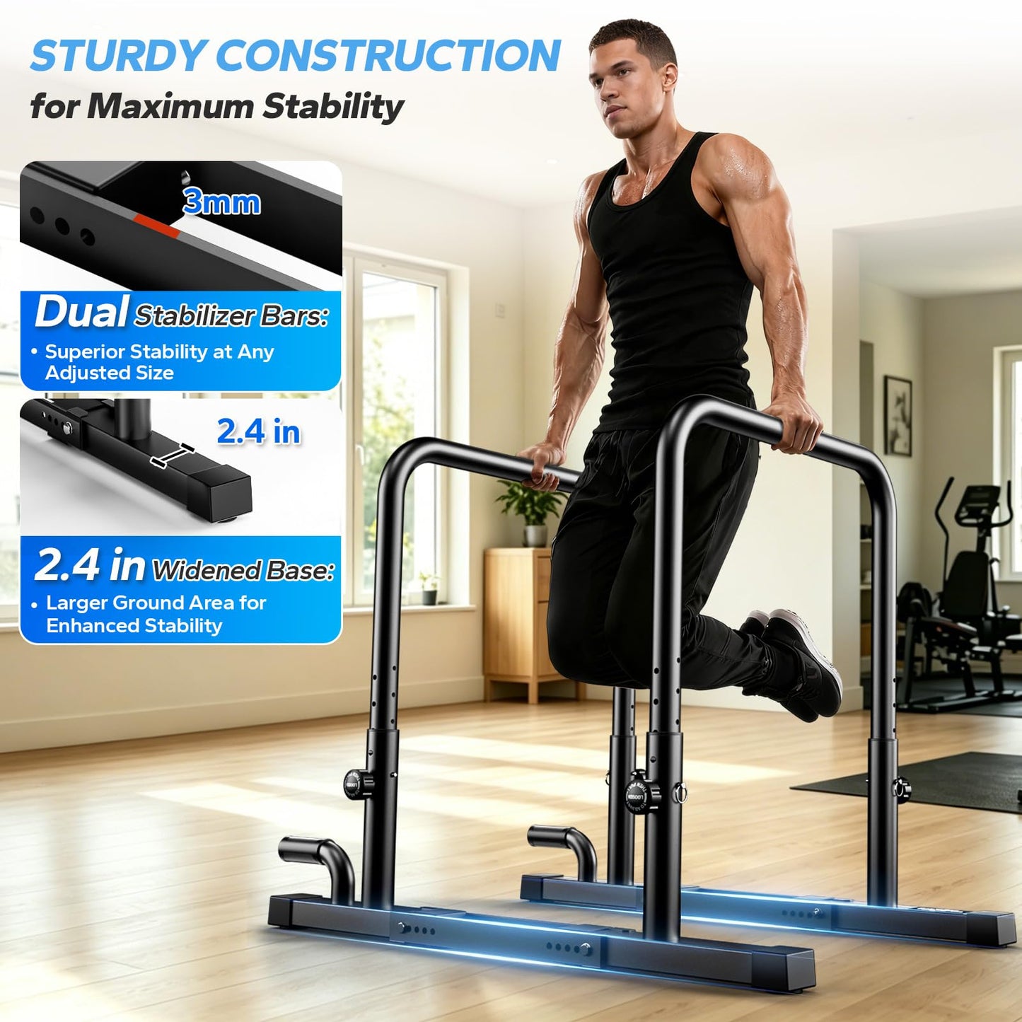 2026 Upgraded Dip Bars 880LBS Heavy Duty Dip Bar Station Height & Width Adjustable Parallel Bars for Full Body Strength Training Dip Stands Calisthenics Equipment for Home Push Up Bar