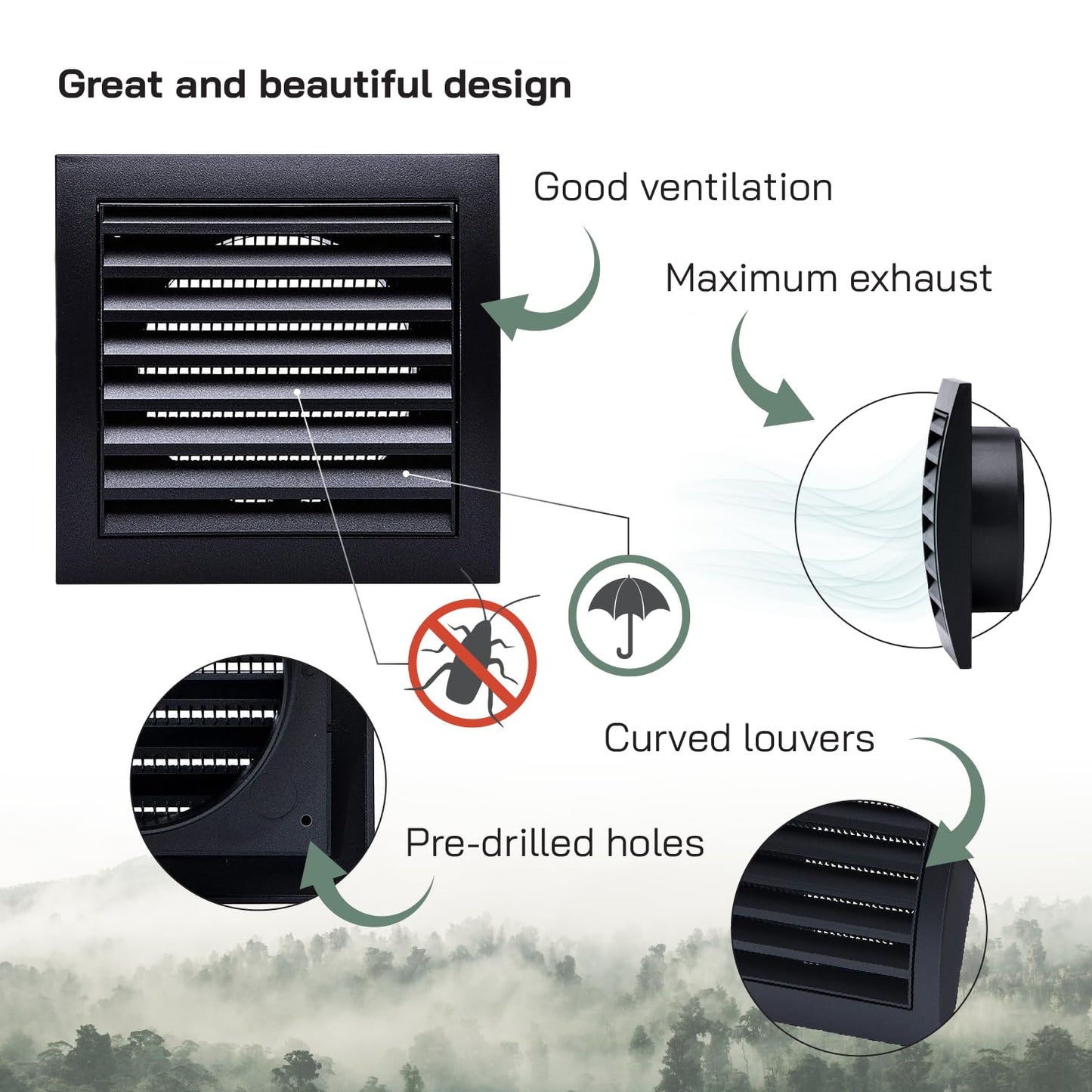 Vent Systems 4” Inch Antracite Plastic Exterior Vent Hood Cap - 10 Pack - Heavy-Duty Louvered Cover with Protective Mesh Screen - HVAC Exhaust Grille for Home, Garage, Outdoor Wall Applications