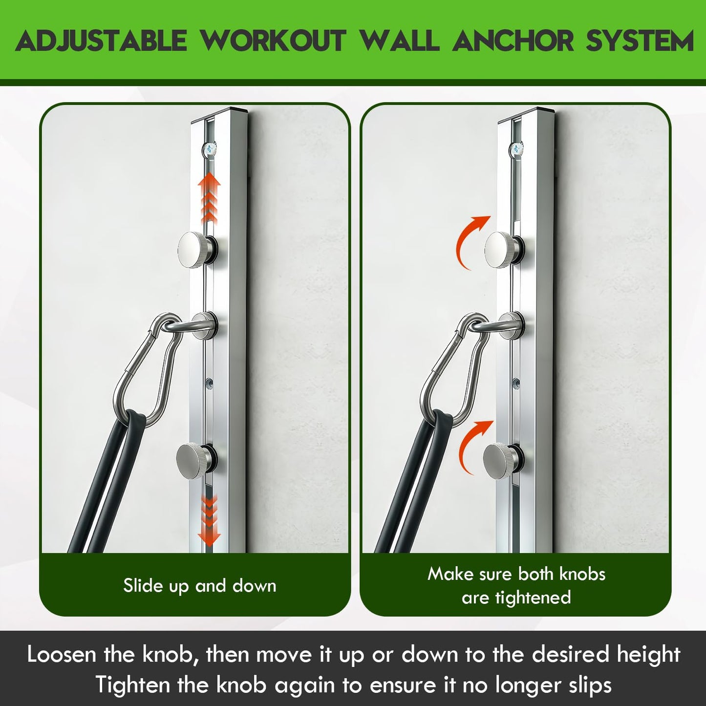 Aluminum Anchor Fitness System for Wall-Mounted - Adjustable with Five Resistance Bands, Resistance Bands Wall Mount for Strength Training, Workout Wall Anchor System, Silver 2 Pack
